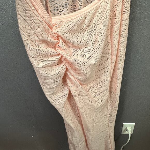 Yitty Crochet Knit Jumpsuit Size Medium Pink Flare Leg - Picture 4 of 8